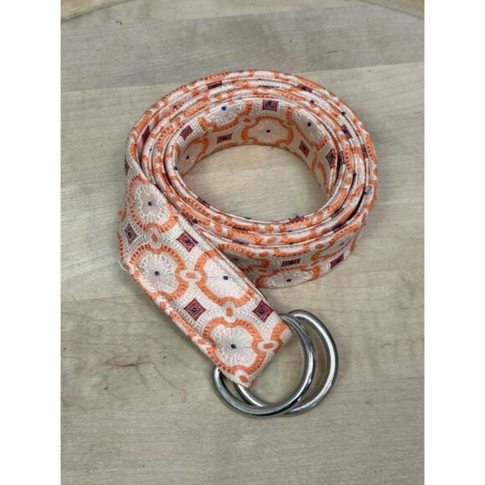 J Crew 100% Silk Retro Medallion Print Belt Orange Pink Bohemian Hippie Small